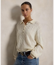 ケーブル ウールカシミヤ ポロカラー セーター