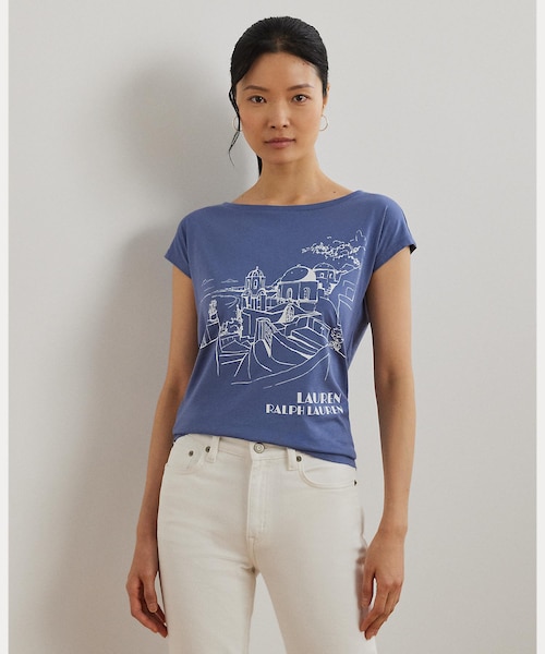 LAUREN RALPH LAUREN / ローレン ラルフ ローレン コットンブレンド ジャージー グラフィック Tシャツ コットンブレンド ジャージー グラフィック Tシャツ｜ローレン