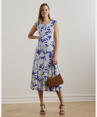 パームフロンドプリント ストレッチ ジャージー ドレス