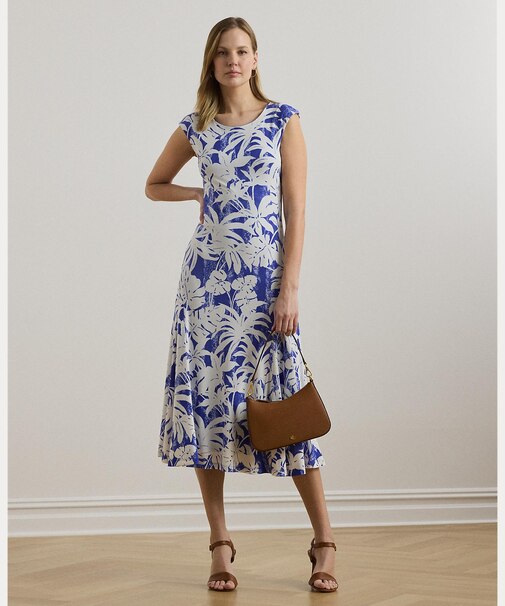 パームフロンドプリント ストレッチ ジャージー ドレス