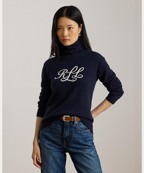 ロゴ カシミヤ タートルネック セーター