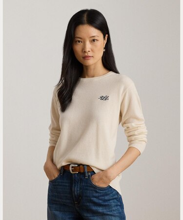 エンブロイダリー カシミヤ クルーネック セーター