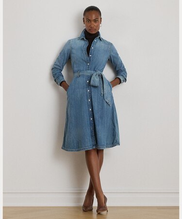 ベルテッド デニム シャツドレス