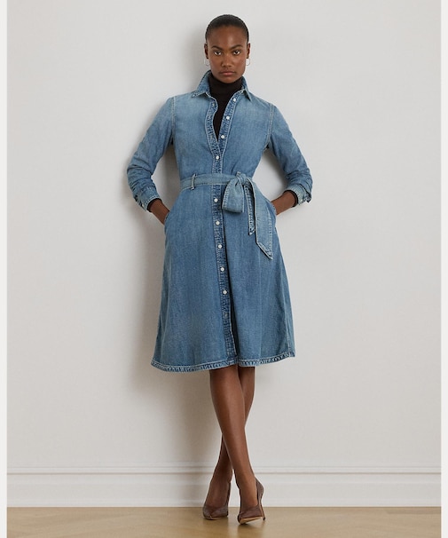 ベルテッド デニム シャツドレス