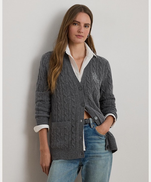 ケーブルニット ウールカシミヤ カーディガン