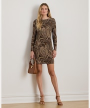 ペイズリー ストレッチ ジャージー ボートネック ドレス