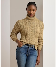 メタリック ケーブルニット タートルネック セーター