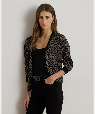 メタリック オセロット ダブルニット カーディガン