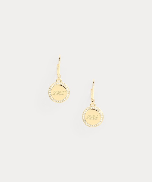 ゴールドプレーテッド パヴェ ロゴ ドロップ イヤリング