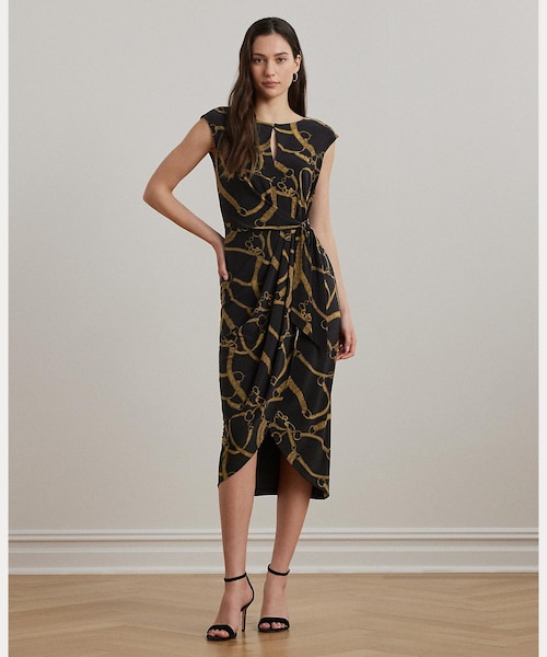 ベルティングプリント ジャージー タイフロント ドレス｜ローレン