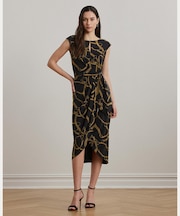 ベルティングプリント ジャージー タイフロント ドレス