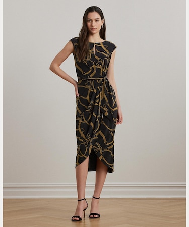 ベルティングプリント ジャージー タイフロント ドレス