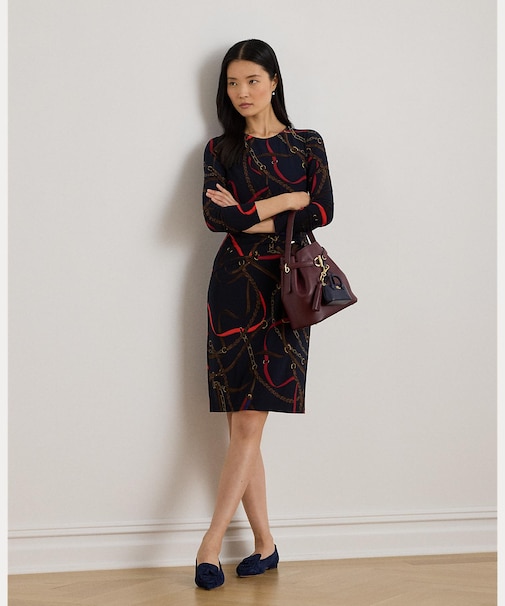 プリント ジャージー スリークォータースリーブ ドレス