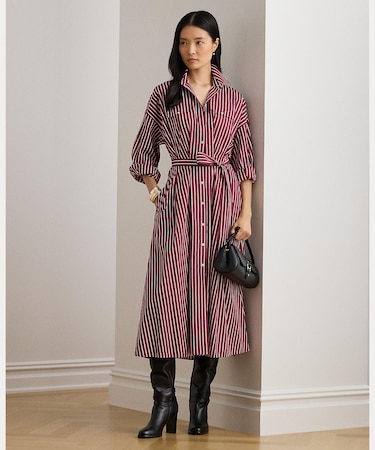 ストライプド ベルテッド ブロードクロス シャツドレス