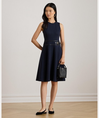 バックルトリム ヘリンボーン ジャカード ドレス