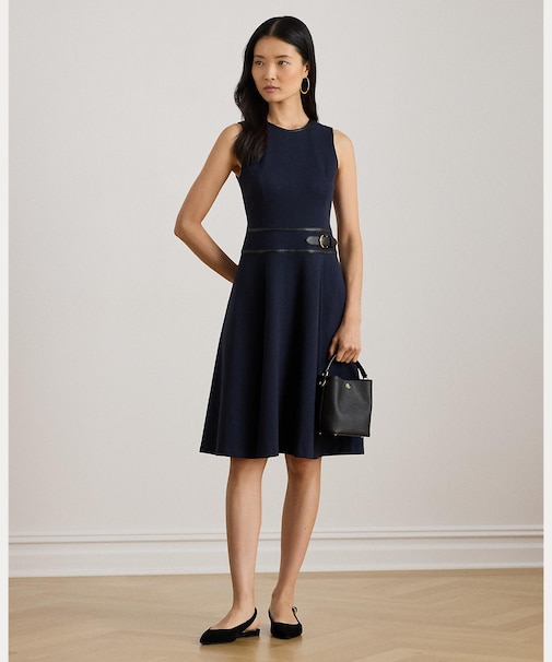 バックルトリム ヘリンボーン ジャカード ドレス