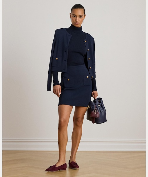 ボタントリム セーター ペンシル ミニスカート