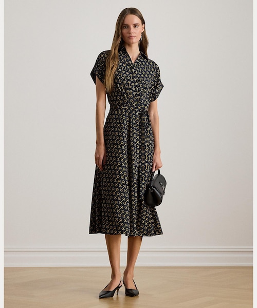 ジオプリント ベルテッド クレープ ドレス｜ローレン ラルフ ローレン