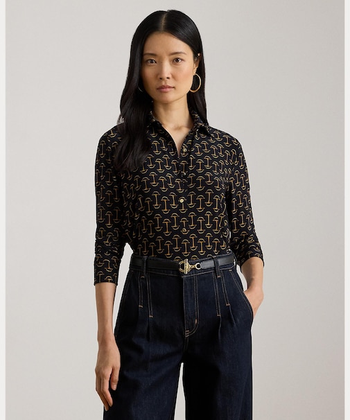 スリム フィット ジオプリント ストレッチ ジャージー シャツ