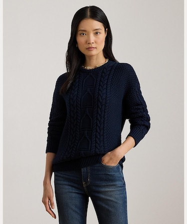 ケーブルニット コットン クルーネック セーター