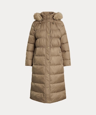 フェイクファートリム フーデッド ダウン コート