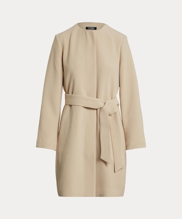 ベルテッド クレープ クルーネック コート