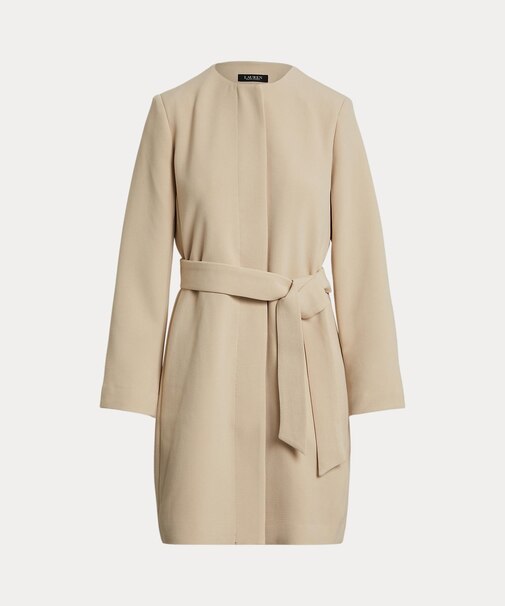 ベルテッド クレープ クルーネック コート