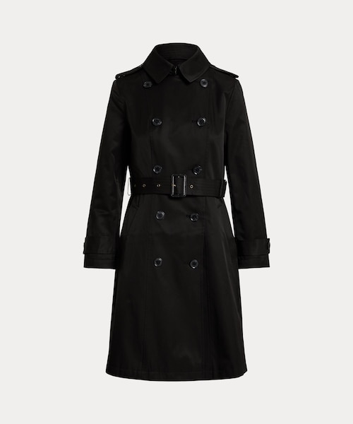 LAUREN RALPH LAUREN ダブルブレストブラックトレンチコート ラルフ ローレン トレンチ コート ダブルブレスト ブラック・トープ