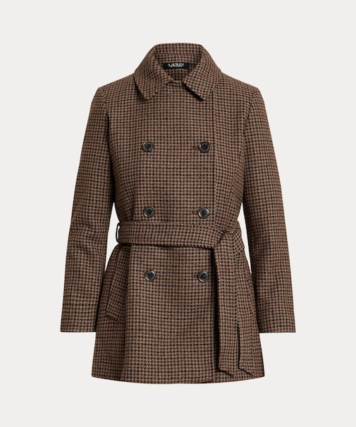 チェックド ダブルブレステッド ウールブレンド コート
