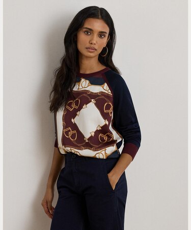 エクエステリアンプリント コットンブレンド セーター