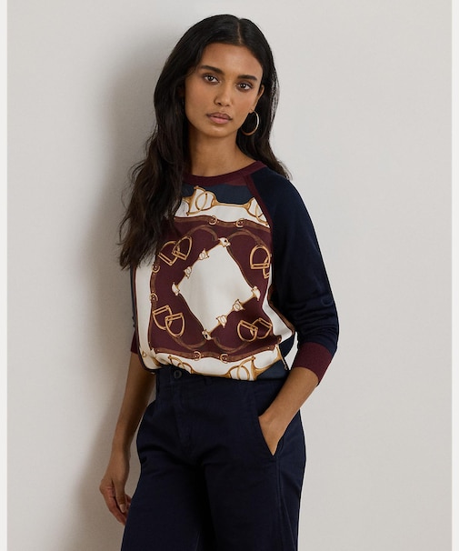 エクエステリアンプリント コットンブレンド セーター