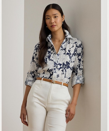 リラックス フィット フローラル リネン シャツ