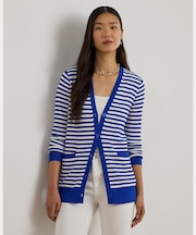 ストライプド リブニット Vネック カーディガン