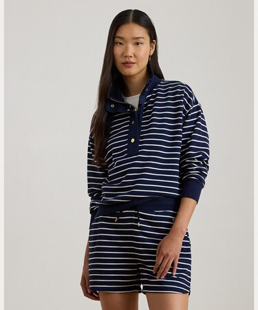 ストライプド フレンチ テリー モックネック スウェットシャツ