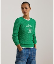 エンブロイダリークレスト ケーブルニット セーター