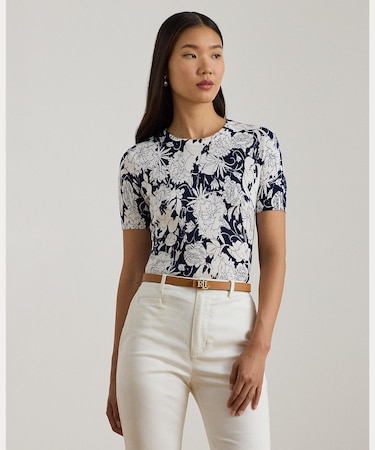 フローラル コットンブレンド ショートスリーブ セーター