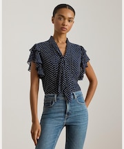 ポルカドット ジョーゼット タイネック ブラウス