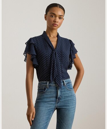 ポルカドット ジョーゼット タイネック ブラウス