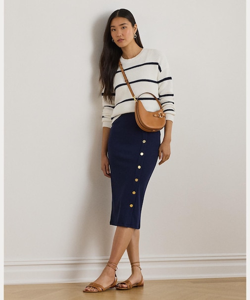 ボタントリム リブニット ペンシル スカート