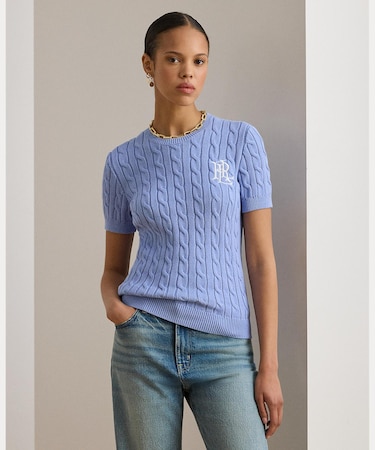 ケーブルニット コットン ショートスリーブ セーター