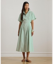 ストライプド プリーテッド ブロードクロス シャツドレス