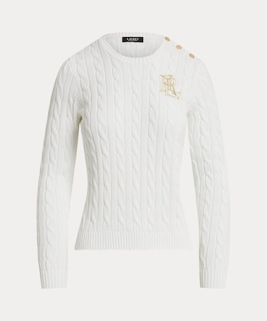 ボタントリム ケーブルニット コットン セーター