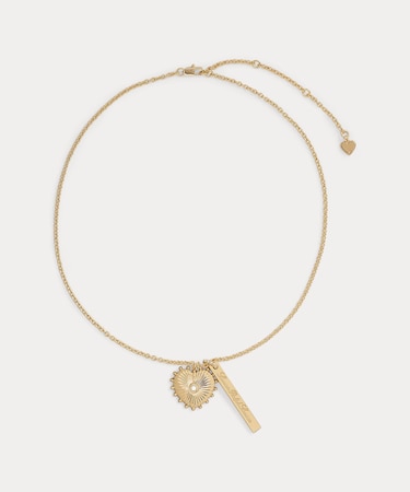 ゴールドプレーテッド ハート & ロゴ チャーム ネックレス