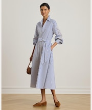 ストライプド アイレット ブロードクロス シャツドレス