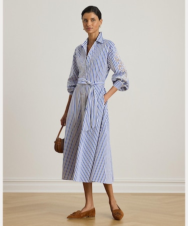 ストライプド アイレット ブロードクロス シャツドレス