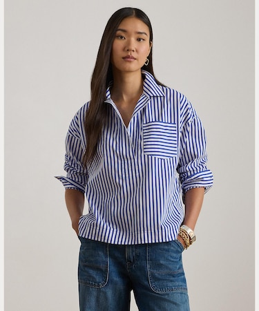 ストライプド コットン ブロードクロス クロップド シャツ