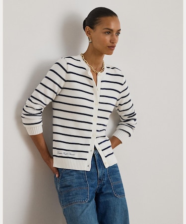 ストライプド コットン カーディガン
