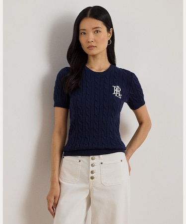 ケーブルニット コットン ショートスリーブ セーター