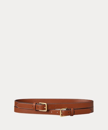 レザー ダブルバックル スタックド ワイド ベルト