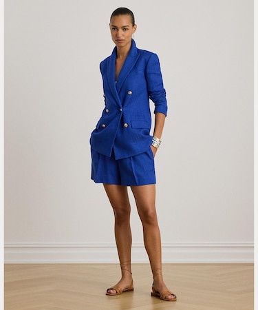 プリーテッド リネンコットン ヘリンボーン ショートパンツ